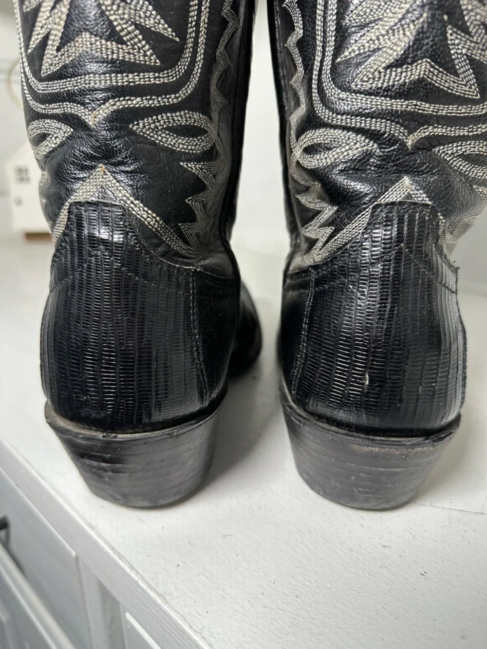 Vintage Cowtown Cowboy Boots Mens 9D Womens 10.5 Black Lizard USA Made Western - Picture 7 of 9